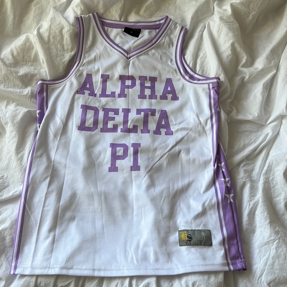 Alpha Delta Pi White & Lavender Varsity Tank Top